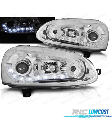 FARI VOLKSWAGEN VW GOLF MK5 03-08 LUCE DIURNA LED FONDO CROMATO