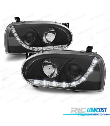 FARI VOLKSWAGEN VW GOLF MK3 91-97 LUCE DIURNA LED FONDO NERO