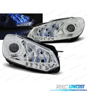 FARI PER VOLKSWAGEN VW GOLF 6 08-12 DRL LUCE CROMATA BLU