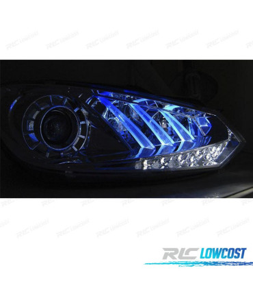 FARI PER VOLKSWAGEN VW GOLF 6 08-12 DRL LUCE CROMATA BLU