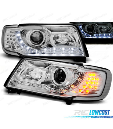 FARI PER AUDI 100 90-94 DAYLIGHT CON FRECCIA LED CROMATI