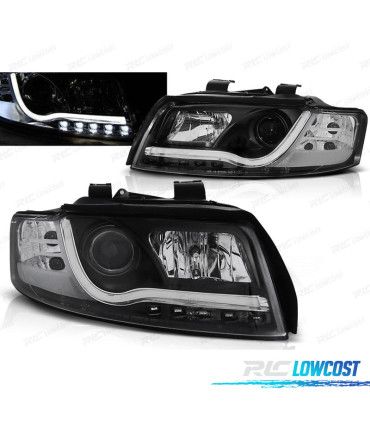 FARI AUDI A4 00-04 CON LUCI DIURNE A LED TUBOLARI NERI