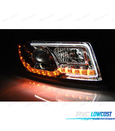 FARI PER AUDI A4 00-04 LUCI A TUBO LED CROMATE