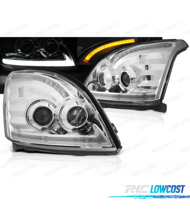 FARI TOYOTA LAND CRUISER FJ120 03-08 LUCE A TUBO DINAMICI CROMATI