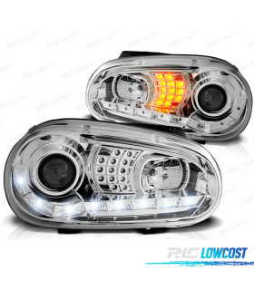 FARI PER VOLKSWAGEN VW GOLF 4 97-03 DAYLIGHT CROMATI FRECCE A LED