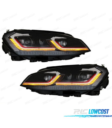 FARI VOLKSWAGEN VW GOLF 7 12-17 LOOK 7.5 GTI DRL DINAMICI ROSSI NERI