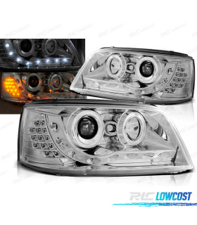 FARI PER VOLKSWAGEN VW T5 03-09 DAYLIGHT CROMATI CON FRECCIA A LED