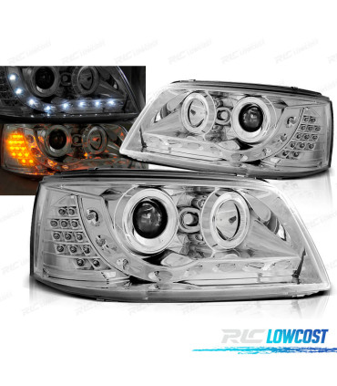 FARI PER VOLKSWAGEN VW T5 03-09 DAYLIGHT CROMATI CON FRECCIA A LED