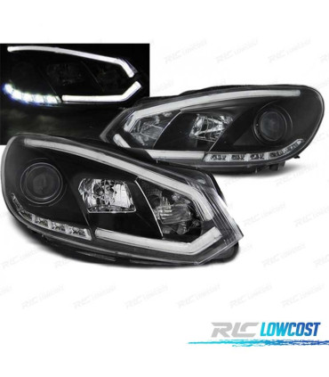 FARI PER VOLKSWAGEN VW GOLF MK6 08-12 LUCE A TUBO DRL FONDO NERO