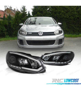 FARI PER VOLKSWAGEN VW GOLF MK6 08-12 LUCE A TUBO DRL FONDO NERO