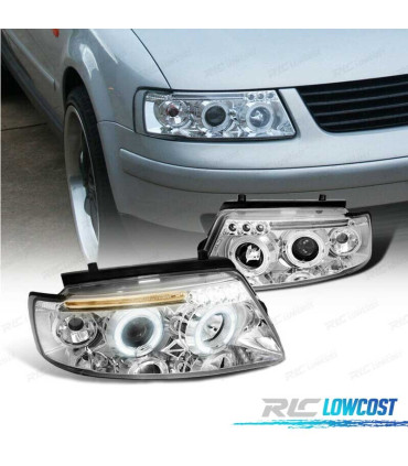 FARI PER VOLKSWAGEN VW PASSAT 3B 96-00 ANGEL EYES LED FONDO CROMATO