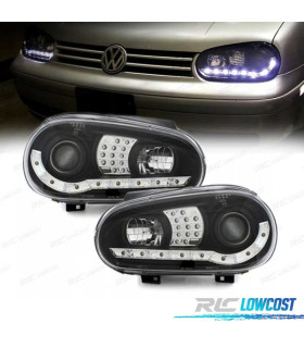 FARI VOLKSWAGEN VW GOLF MK4 97-03 LUCE DIURNA LED FONDO NERO + CROMO