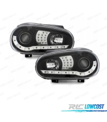 FARI VOLKSWAGEN VW GOLF MK4 97-03 LUCE DIURNA LED FONDO NERO + CROMO