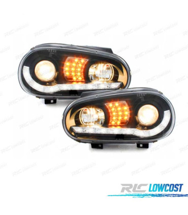 FARI VOLKSWAGEN VW GOLF MK4 97-03 LUCE DIURNA LED FONDO NERO + CROMO