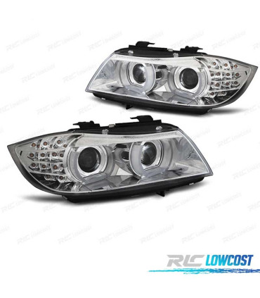 FARI XENON AFS ANGEL EYES U 3D LED PER BMW E90 E91 08-12 CON FINITURA CROMATA