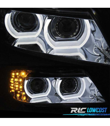 FARI XENON AFS ANGEL EYES U 3D LED PER BMW E90 E91 08-12 CON FINITURA CROMATA