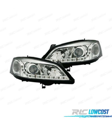 FARI PER OPEL ASTRA G 97-04 LUCE DIURNA A LED CROMATI