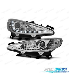 FARI PER PEUGEOT 207 06-12 LUCE DIURNA A LED CROMATO MOTORE