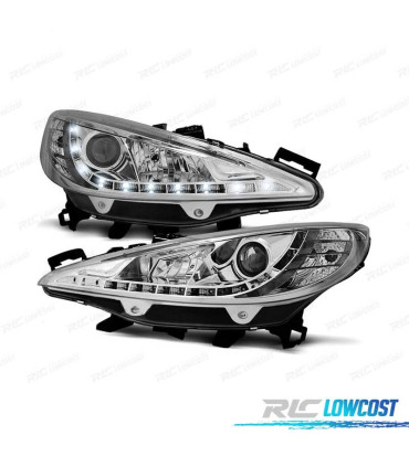 FARI PER PEUGEOT 207 06-12 LUCE DIURNA A LED CROMATO MOTORE