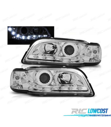 FARI PER VOLVO S40 V40 96-00 LUCE DIURNA LED CROMATI