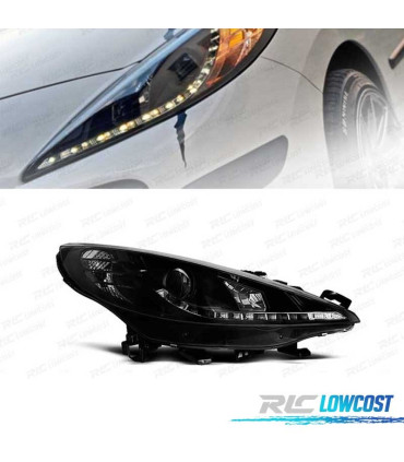 FARI PER PEUGEOT 207 06-12 LUCE DIURNA A LED NERO MOTOR