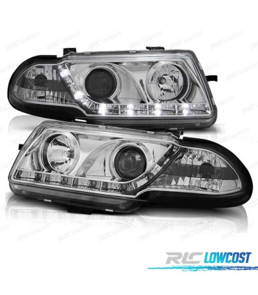 FARI OPEL ASTRA F 94-98 LUCE DIURNA LED FONDO CROMATO