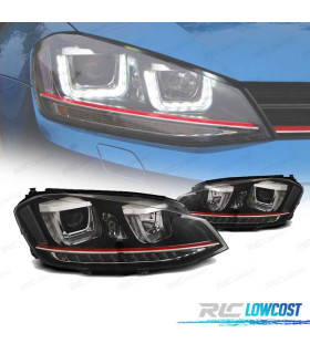 FARI VOLKSWAGEN VW GOLF 7 12-17 U-TYPE DRL DINAMICI NERO LINEA ROSSA