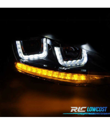 FARI VOLKSWAGEN VW GOLF 7 12-17 U-TYPE DRL DINAMICI NERO LINEA ROSSA