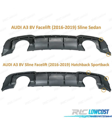 DIFFUSORE AUDI A3 8V 16-20 LOOK RS3 + TERMINALI DI SCARICO