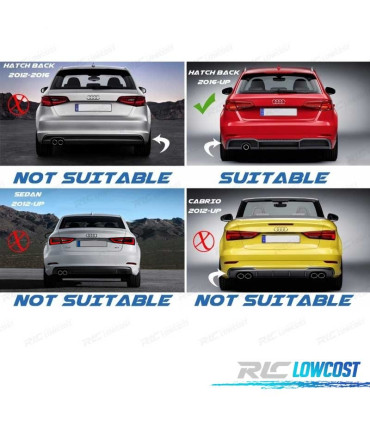 DIFFUSORE AUDI A3 8V 16-20 LOOK RS3 + TERMINALI DI SCARICO