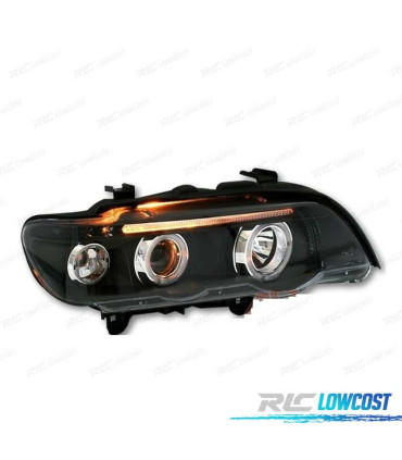 FARI PER BMW X5 E53 99-03 FONDO NERO OCCHI ANGELLO
