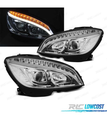 FARI A LED A TUBO LUMINOSO DINAMICO PER MERCEDES W204 07-10 CROMATO