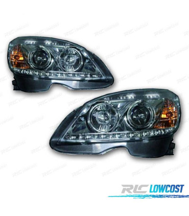 FARI MERCEDES CLASSE C W204 07-11 LUCE DIURNA FONDO CROMATO