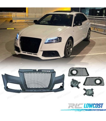 PARAURTI ANTERIORE PER AUDI A3 8P 08-12 LOOK RS3 PDC CON FENDINEBBIA