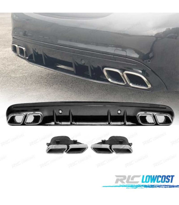 DIFFUSORE MERCEDES CLASSE C W205 AMG SEDAN 14-17 NERO LUCIDO + TERMINALI DI SCARICO AMG