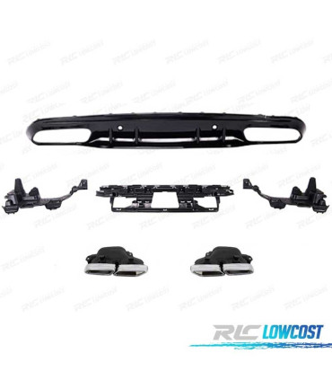 DIFFUSORE MERCEDES CLASSE C C205 COUPE AMG 14-18 LOOK C63 NERO LUCIDO PDC + TERMINALI DI SCARICO