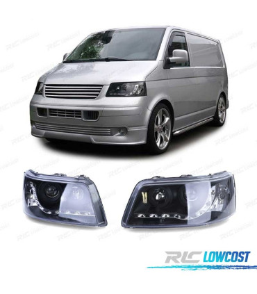 FARI VOLKSWAGEN VW T5 03-09 LUCE LED DIURNA SFONDO NERO