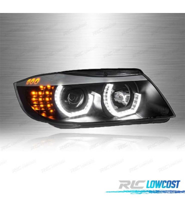 FARI BMW E90 E91 ANGEL EYES LED 3D SFONDO NERO SERIE 3 05-08