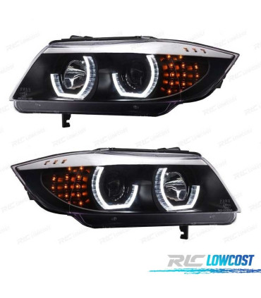 FARI BMW E90 E91 ANGEL EYES LED 3D SFONDO NERO SERIE 3 05-08