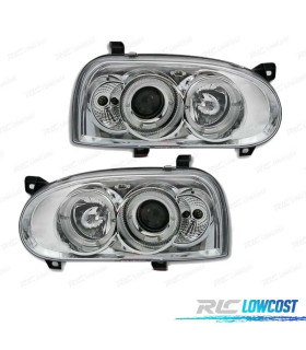FARI PER VOLKSWAGEN VW GOLF MK3 91-97 ANGEL EYES CROMATI FONDO H1 H1