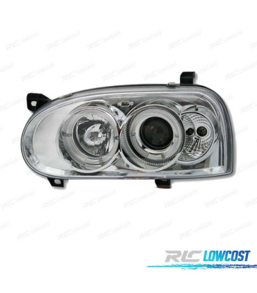 FARI PER VOLKSWAGEN VW GOLF MK3 91-97 ANGEL EYES CROMATI FONDO H1 H1
