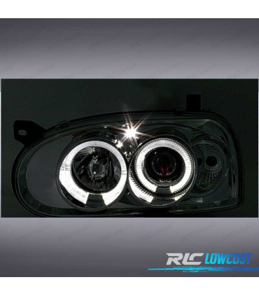 FARI PER VOLKSWAGEN VW GOLF MK3 91-97 ANGEL EYES CROMATI FONDO H1 H1