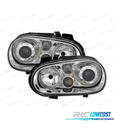 FARI VOLKSWAGEN VW GOLF 4 97-03 LOOK R32 ANGEL EYES FONDO CROMATO