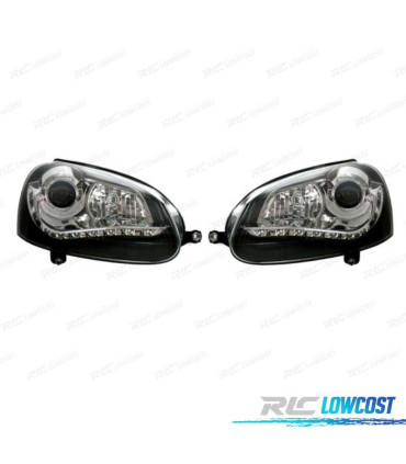 FARI VOLKSWAGEN VW GOLF MK5 03-08 LUCE DIURNA A LED FONDO NERO