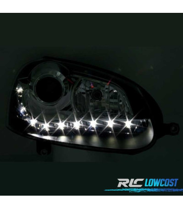 FARI VOLKSWAGEN VW GOLF MK5 03-08 LUCE DIURNA A LED FONDO NERO