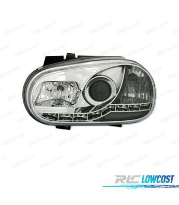 FARI PER VOLKSWAGEN VW GOLF MK4 97-03 LUCE DIURNA A LED FONDO CROMATO