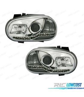 FARI PER VOLKSWAGEN VW GOLF MK4 97-03 LUCE DIURNA A LED FONDO CROMATO