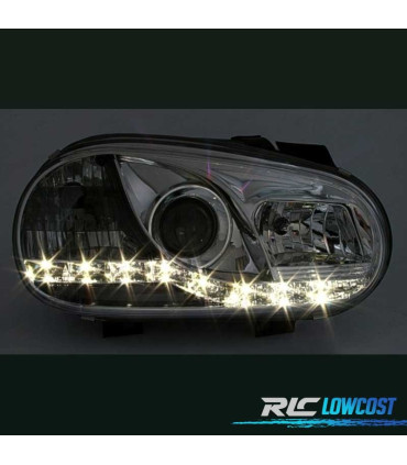 FARI PER VOLKSWAGEN VW GOLF MK4 97-03 LUCE DIURNA A LED FONDO CROMATO