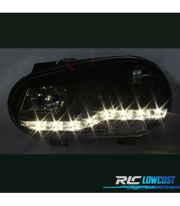 FARI PER VOLKSWAGEN VW GOLF MK4 97-03 LUCE DIURNA A LED FONDO NERO