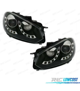 FARI PER VOLKSWAGEN VW GOLF MK6 08-12 LUCE DIURNA OCCHIO D'ANGELO FONDO NERO